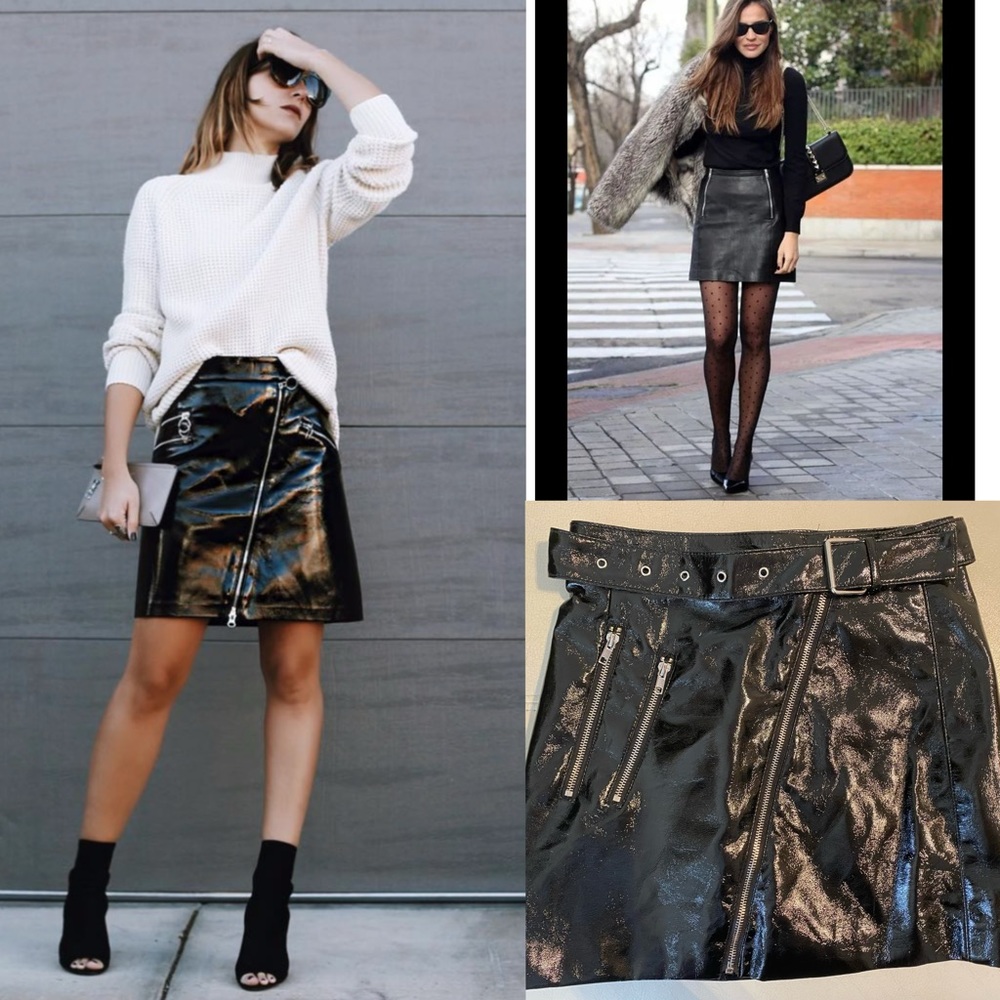 Bloggers Fav shiny Vinyl skirt with zipper details size S